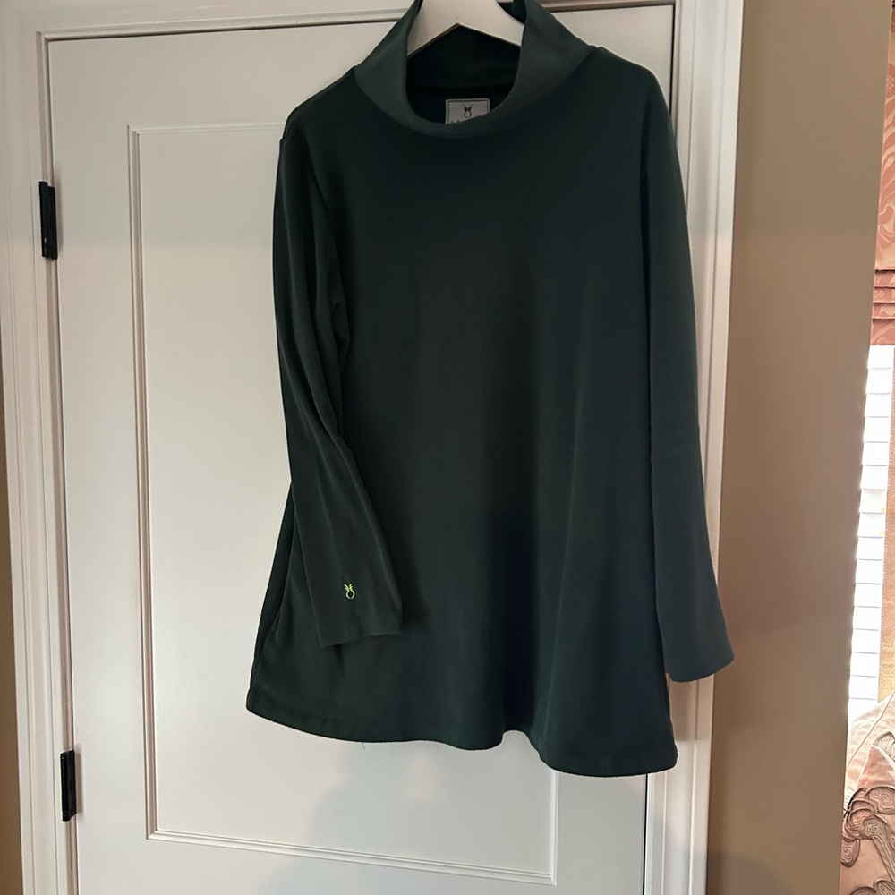 Dudley Stephens,XXL,Dk Green,Turtleneck Fleece Tunic,Side Pockets,Good Cond.